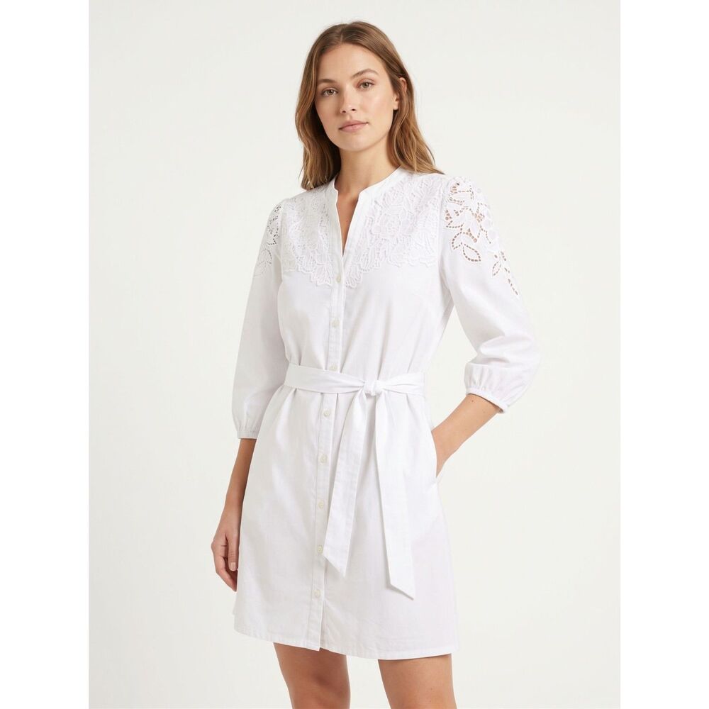 🕊️ NWT Sam Edelman Laine Tie Belt Mini Dress White Lace Cottagecore